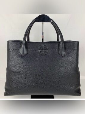 Tory Burch Black Pebbled Leather Top-Handle Tote